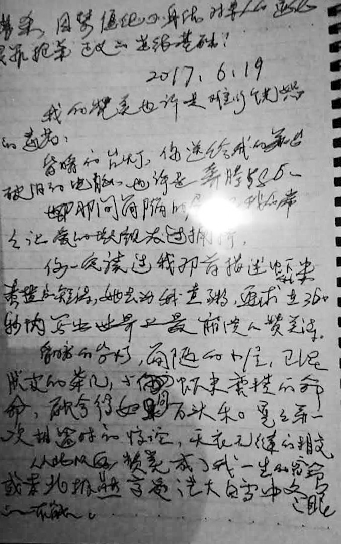 2017年7月5日,已被確診肝癌終末期的劉曉波應劉霞好友之邀,為劉霞即將出版的攝影集《我陪伴劉曉波的方式》親筆寫下的序言,很可能是劉曉波留下最後的文章。當時劉曉波身體虛弱,字跡不易辨認。