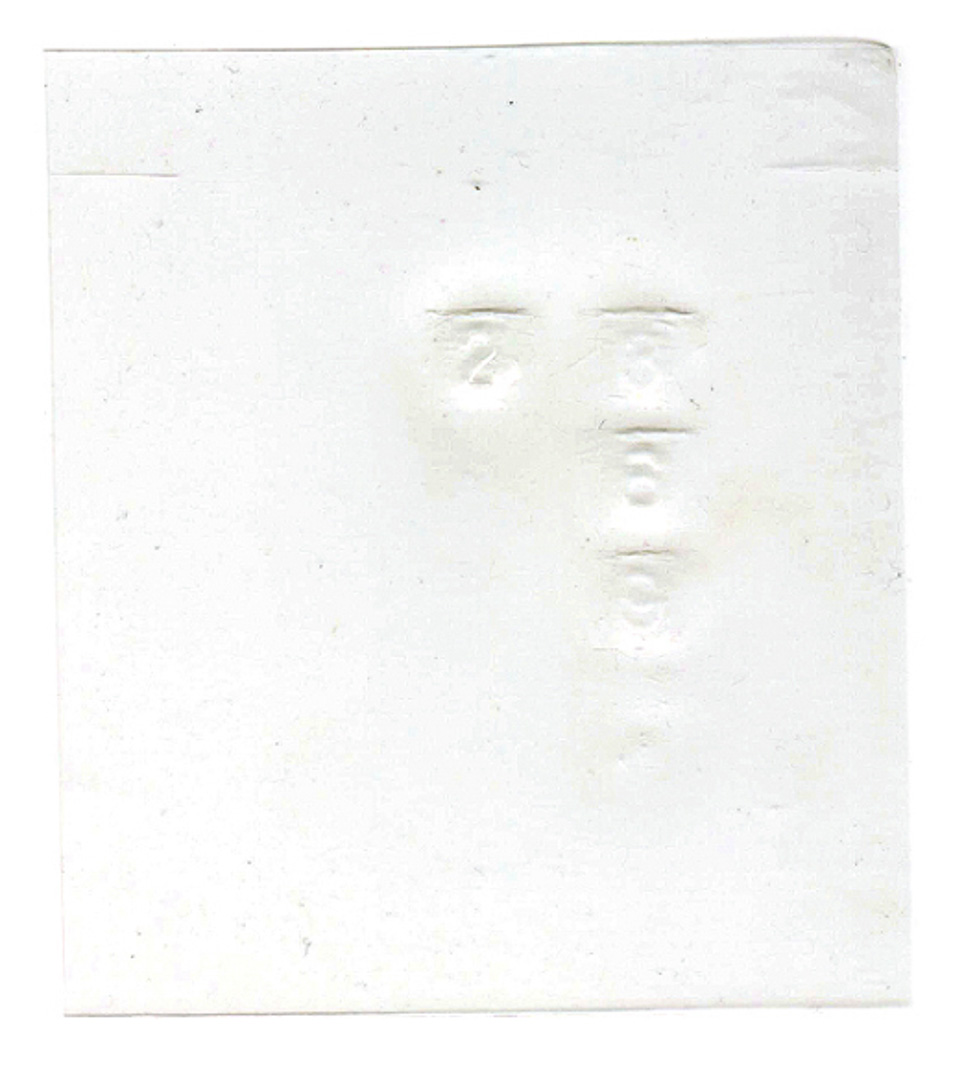 《3692 》 为了减少沙士的传播,管理公司在大厦的密码锁上加了一张胶片,并且定时清洁和更换。这是一张用旧了的胶片,上面压印了居民出入的痕迹,3692是大厦的密码(有趣的是密码竟然印了在密码锁上!)(2003年5月11日,胶片/plastic sheet)