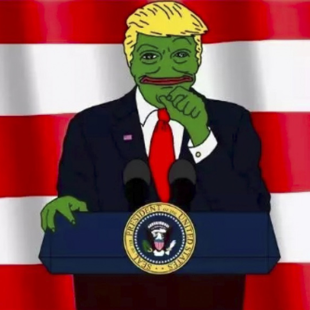 悲伤蛙Pepe原本只是普通的meme,因其高使用率与独特的外形,被4chan改造为白人至上主义的标志形象。