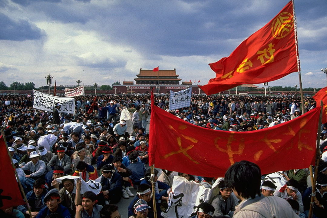 六四学运期间,天安门广场内的学生。