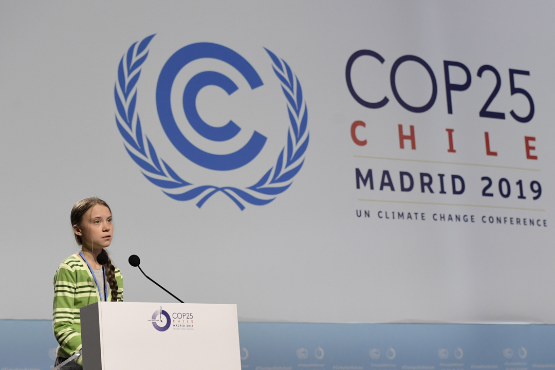 2019年12月11日,瑞典中学生格蕾塔(Greta Thunberg)在COP25发表演讲。