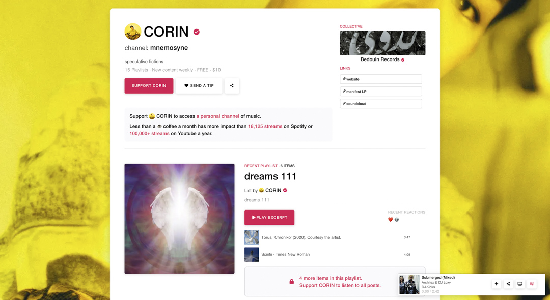currents.fm是音樂人的獨家平台,藝人定期分享獨家內容和歌單。