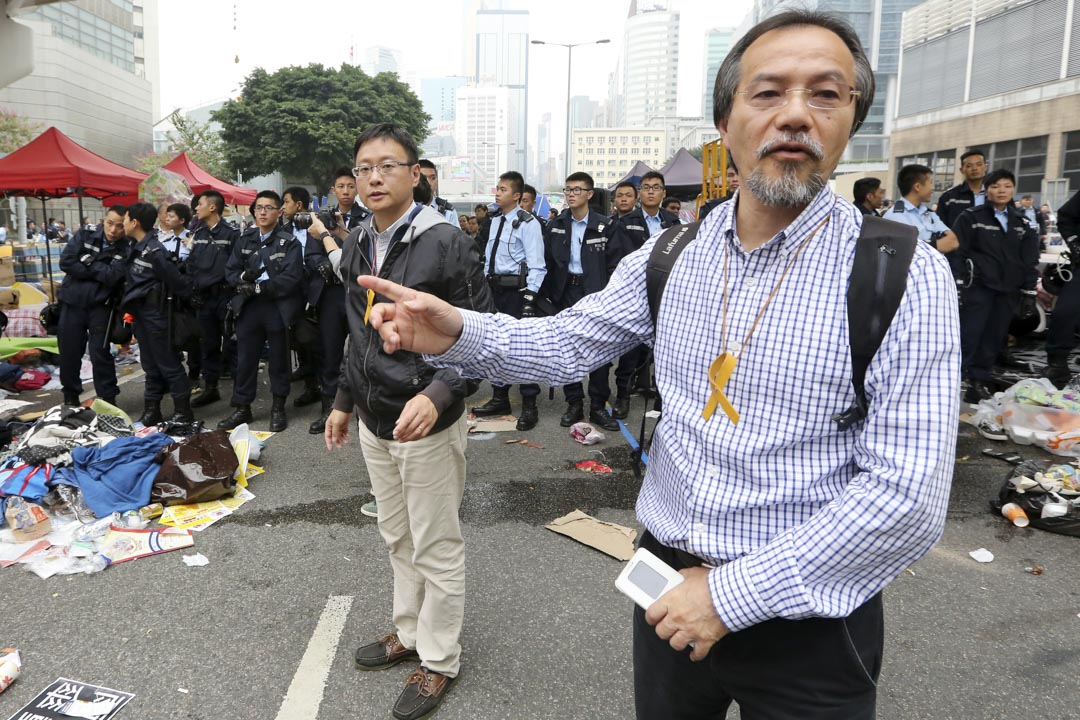 2014年12月11日,立法會議員張超雄在金鐘佔領現場。