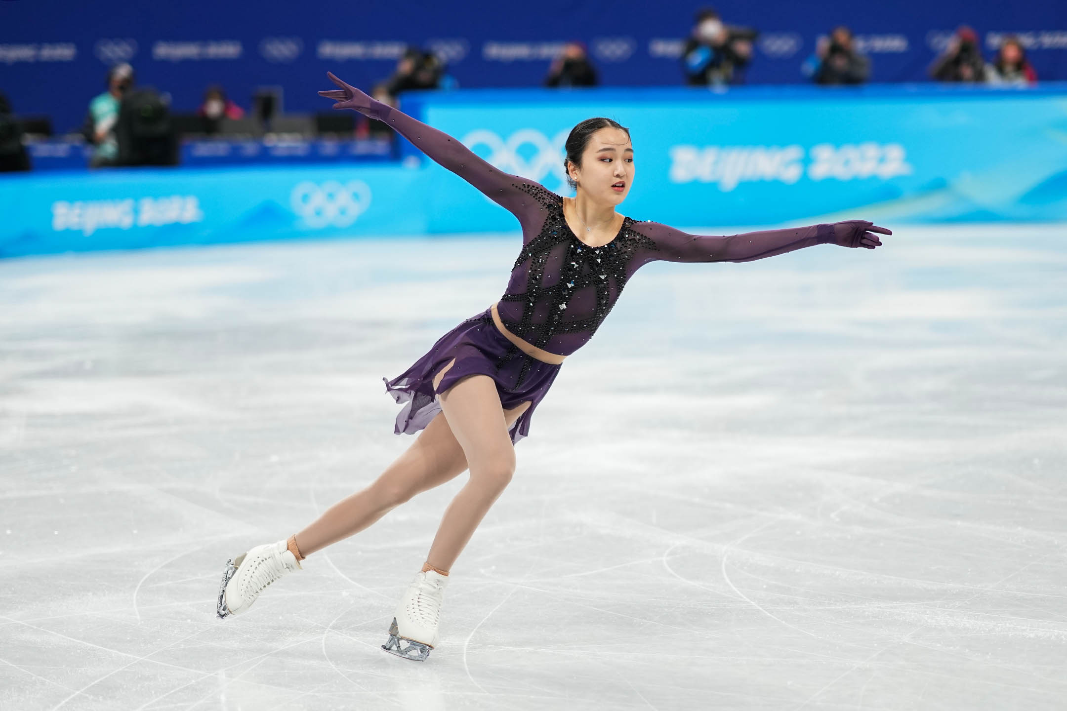 2022年2月15日中國北京,中國隊的朱易於冬奧會女子單人滑短節目中。