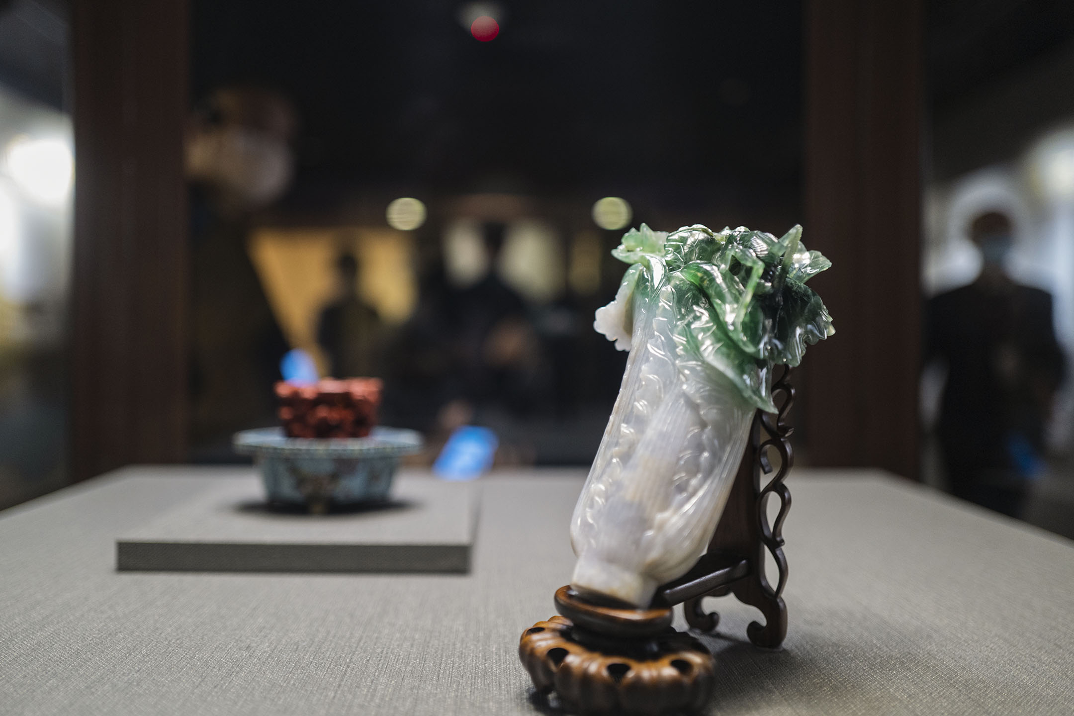 2022年8月28日,台北,國立故宮博物院内展示清朝的翠玉白菜。
