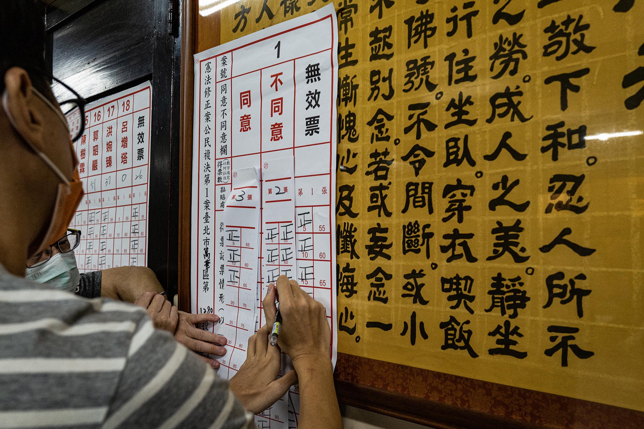 2022年11月26日,台北万华区的票站就18岁公民权修宪复决案进行点票。