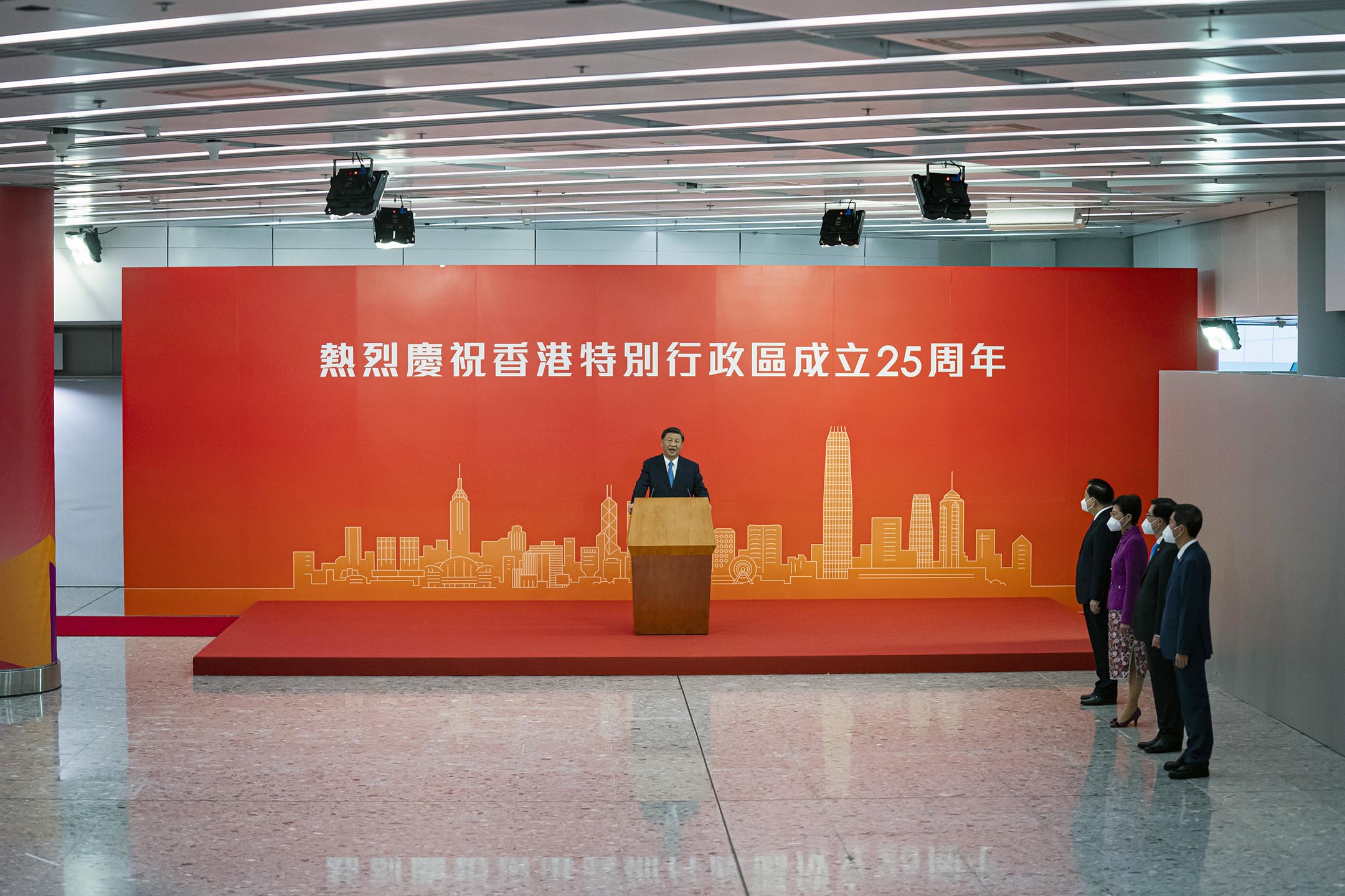 2022年6月30日,香港西九龙站,中国国家主席习近平在抵港后发表讲话。