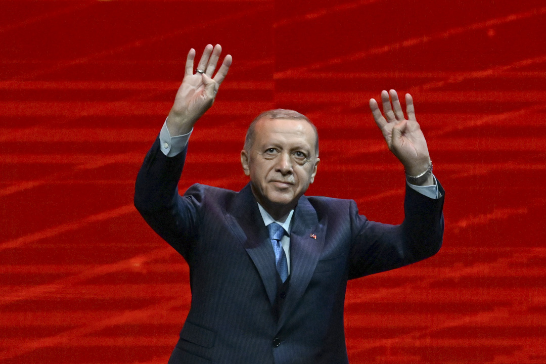 2023年5月22日,土耳其總統總統埃爾多安(Recep Tayyip Erdoğan)出席土耳其伊斯坦堡的選舉活動。攝:Serhat Cagdas/Anadolu Agency via Getty Images