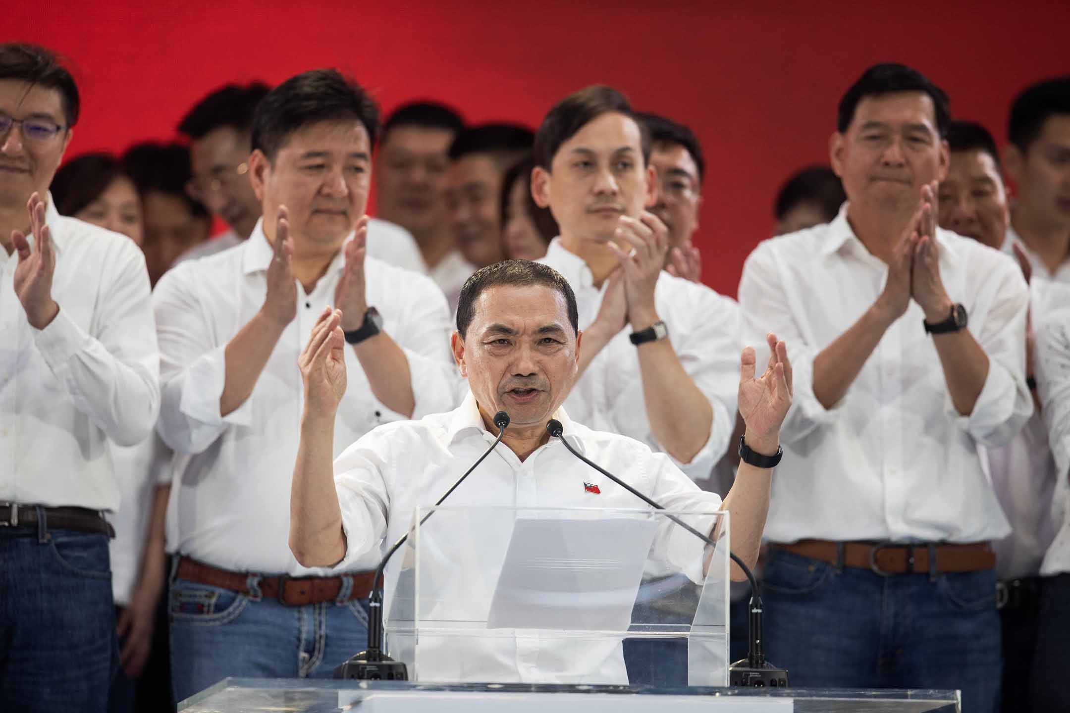 2023年7月23日，板橋，國民黨全代會期間侯友宜在台上演講。攝：陳焯輝/端傳媒
