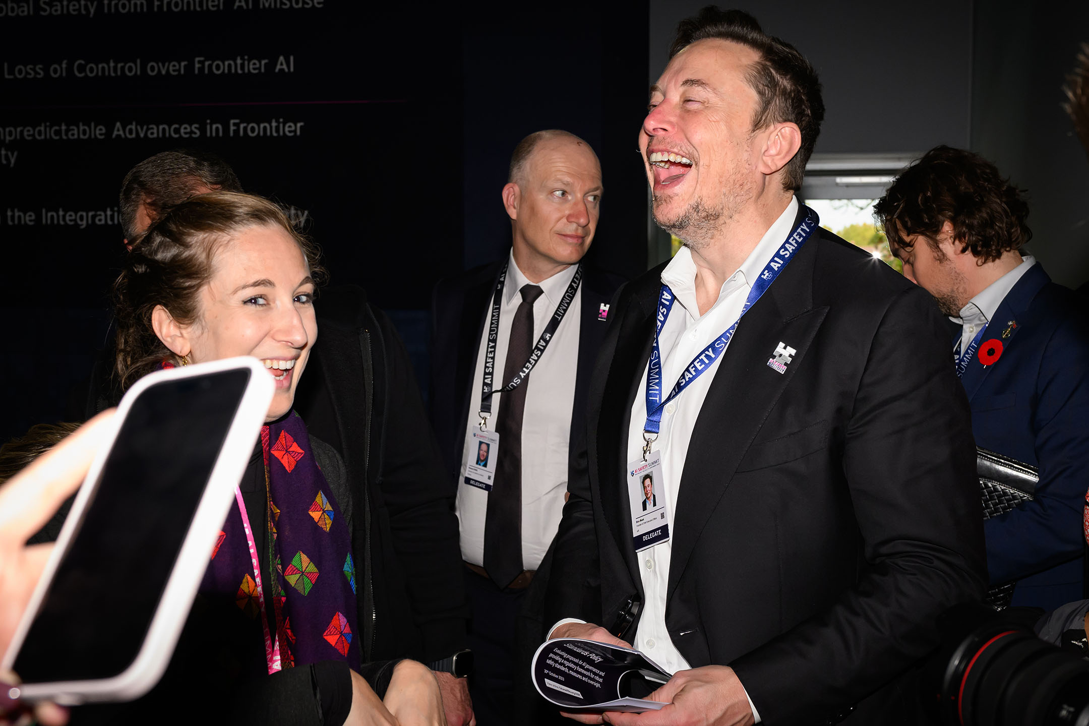 2023年11月1日,SpaceX和Tesla CEO 馬斯克(Elon Musk)出席「人工智慧安全高峰會」。攝:Leon Neal/Getty Images