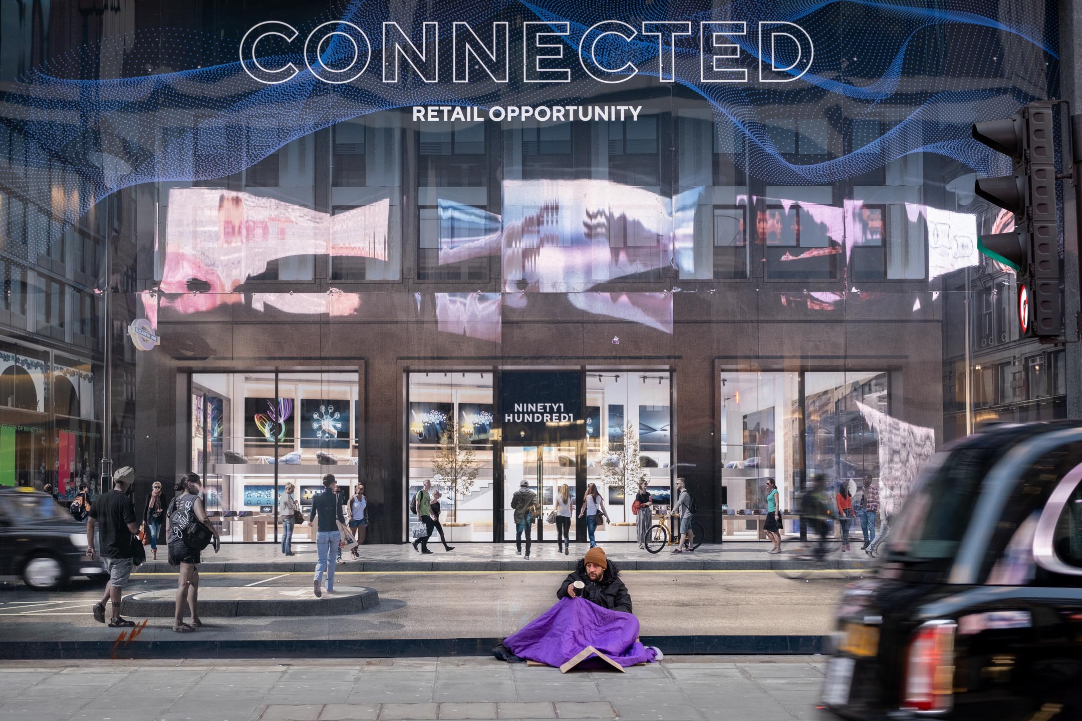 2023年11月13日,英國倫敦,一名無家者睡在行人道路上。攝:Mike Kemp/In Pictures via Getty Images