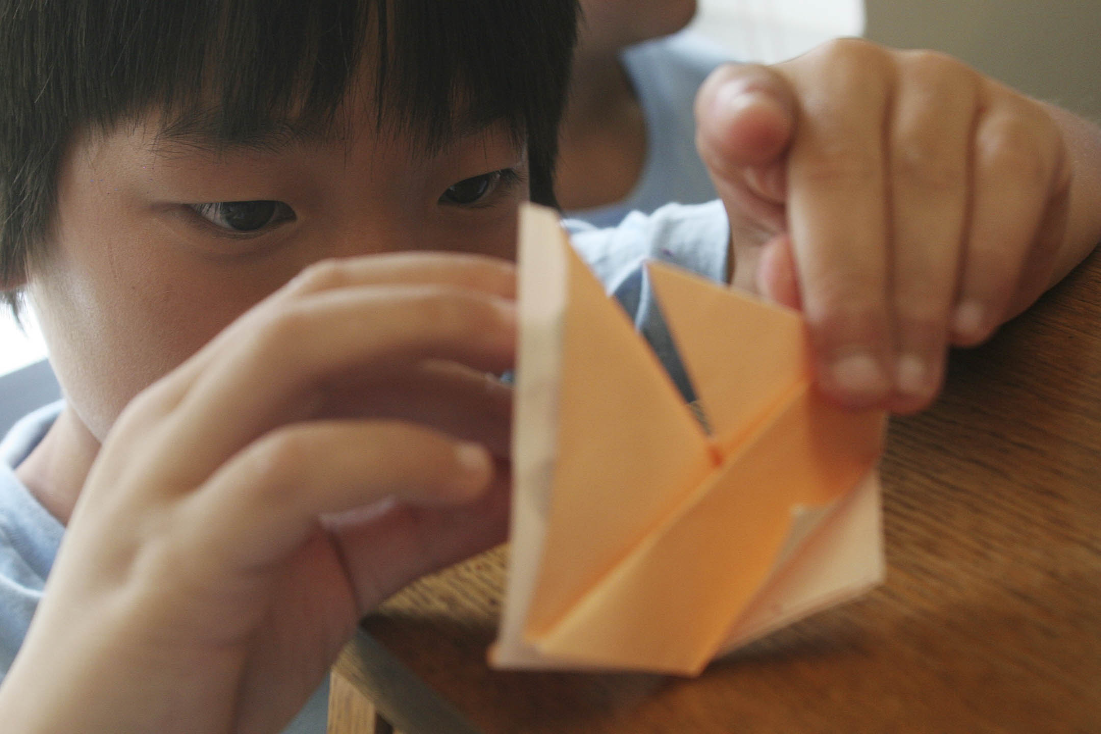2012年10月7日,美国维吉尼亚州,从韩国领养的8岁的小童,在由志愿机构主办的夏令营中,专心制作一艘折纸船。摄:Mark Gong/The The Washington Post via Getty Images