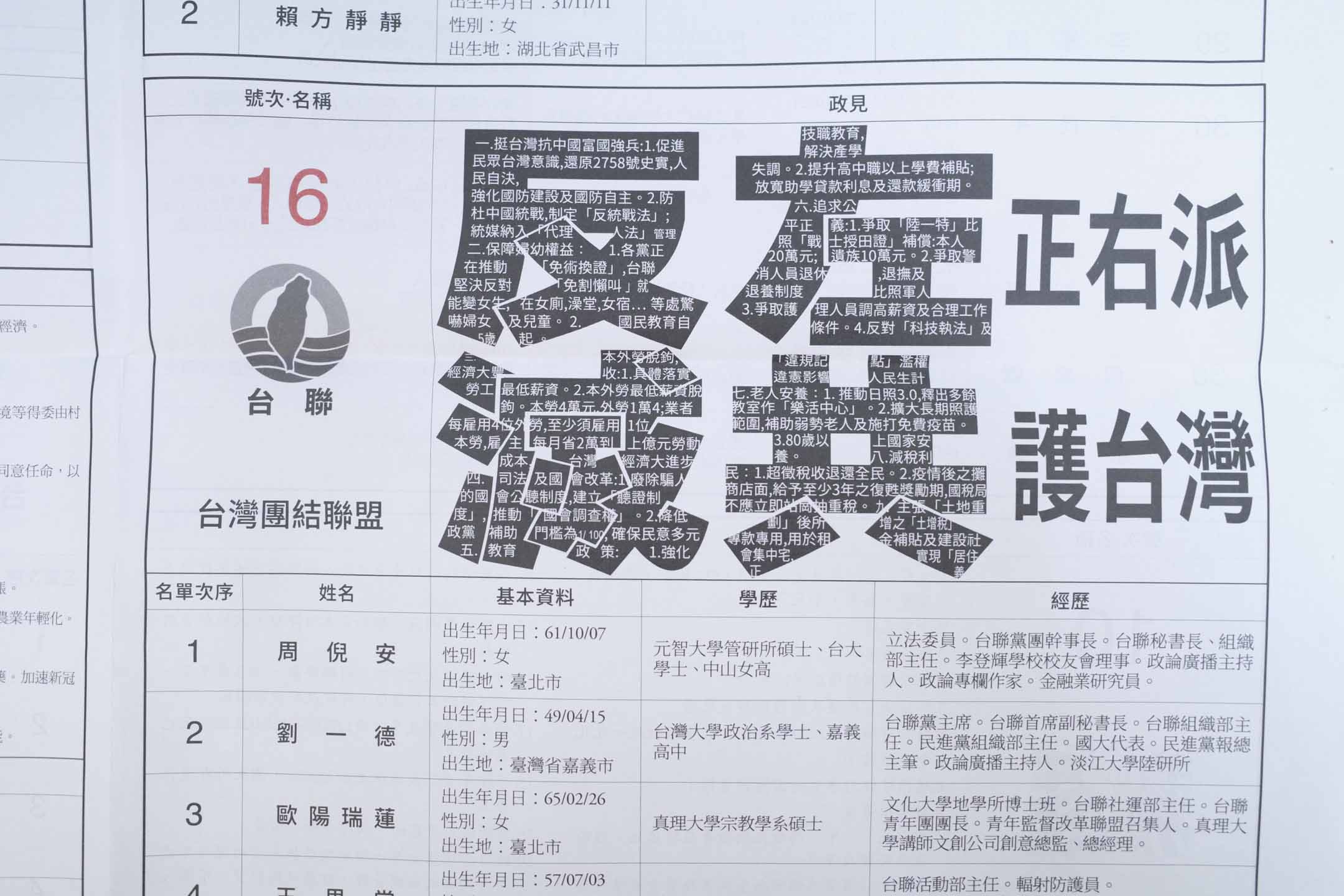 選舉公報上的各黨政見。