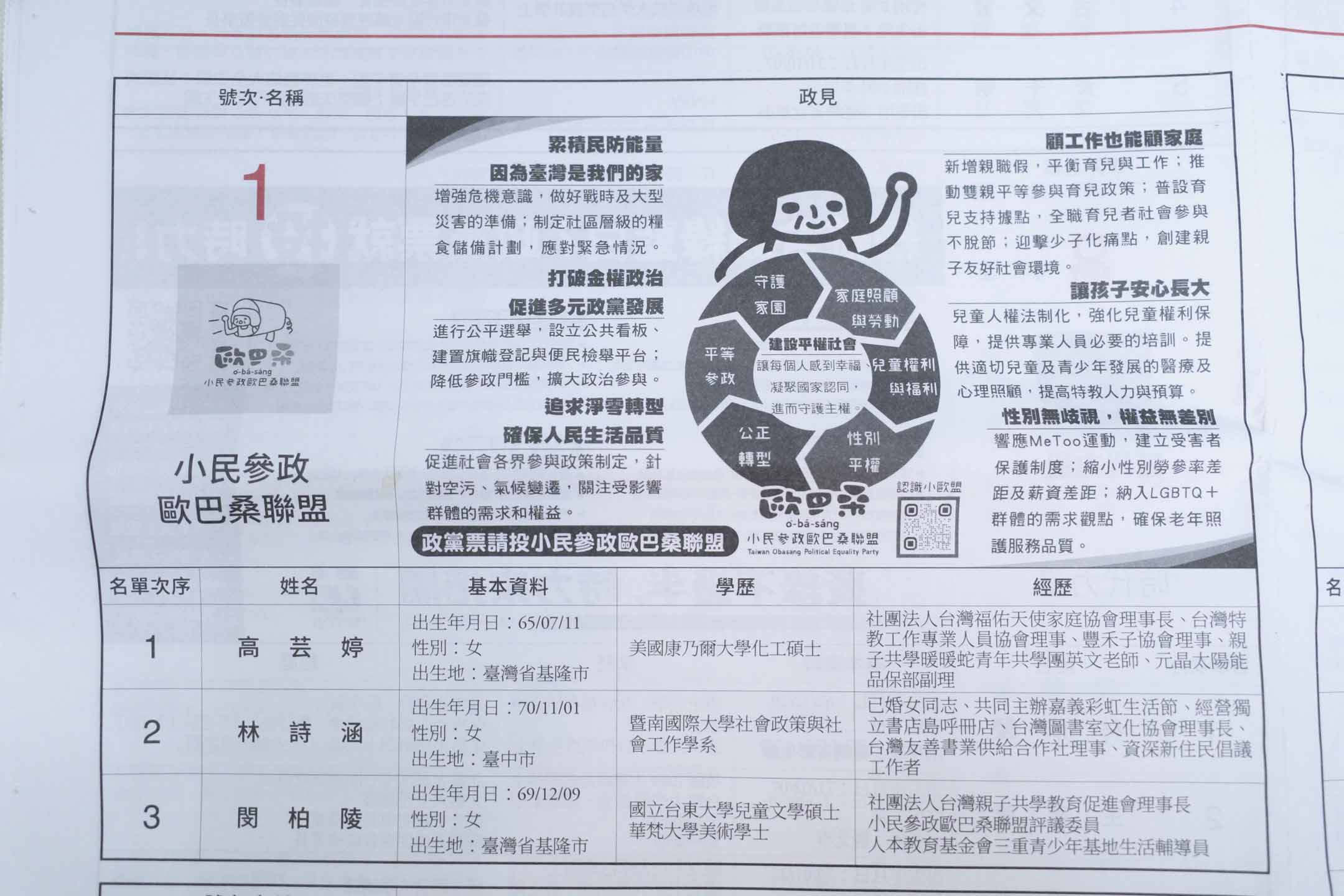 選舉公報上的各黨政見。