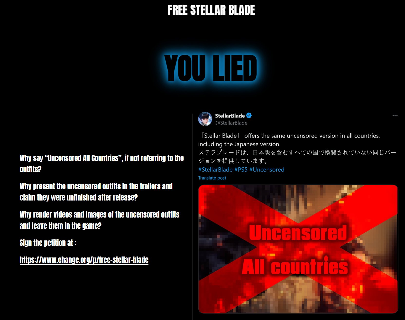 玩家發動的解放《劍星》連署運動網站。