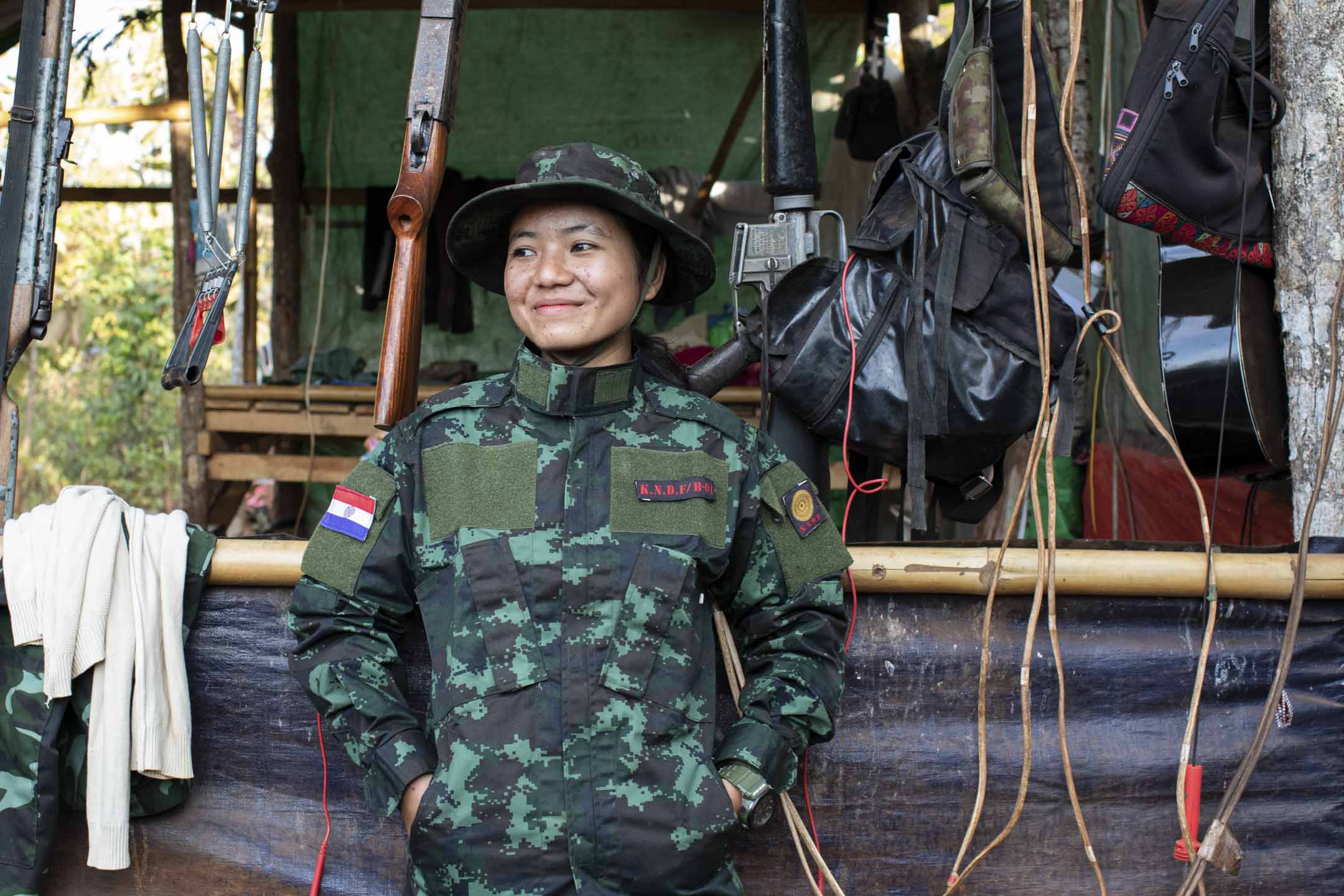 2024年1月23日,克倫尼民族防衛軍(KNDF)第1營的女軍人素季(Su Kyi)。攝影:Myo Satt Hla Thaw
