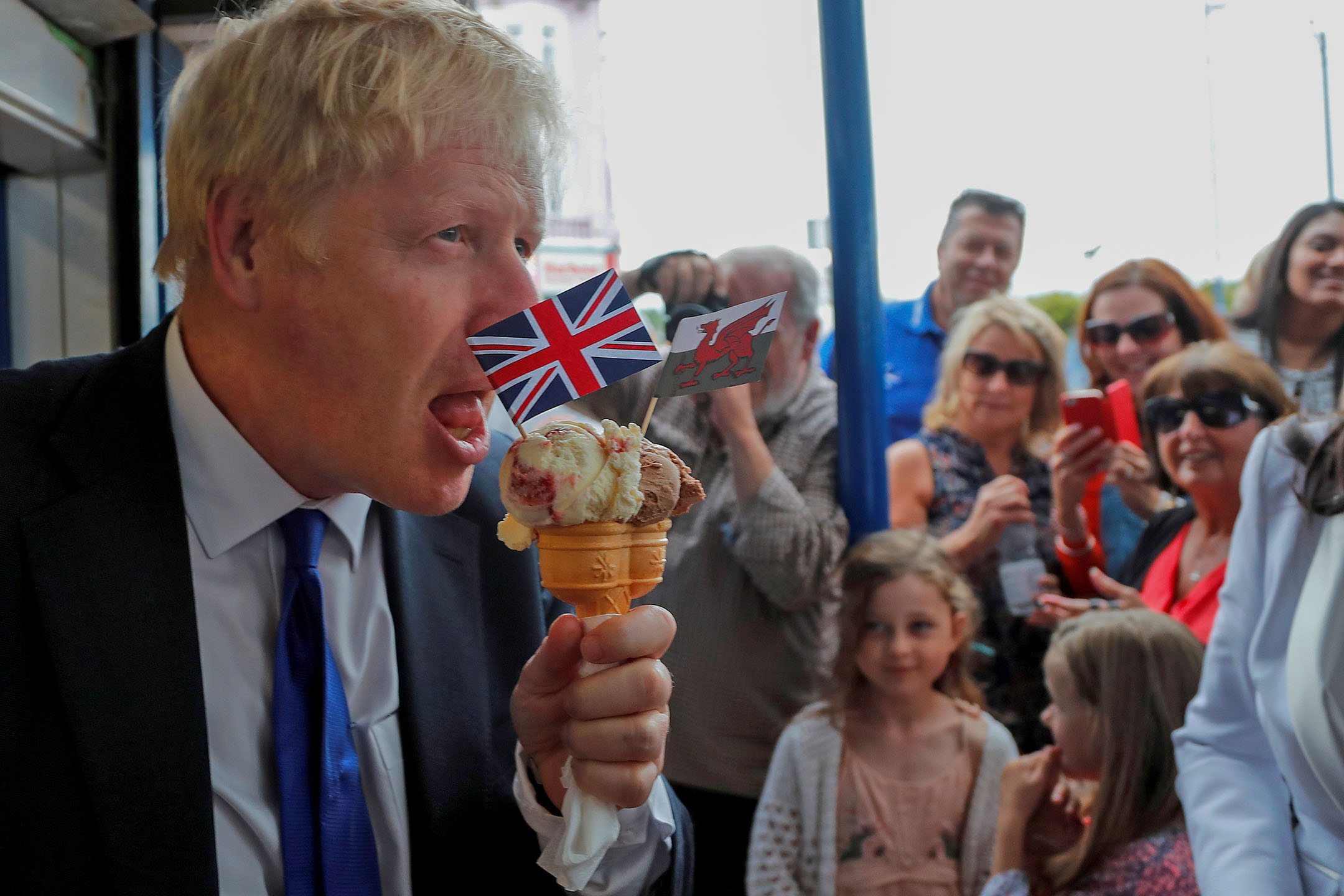 2019年7月6日,英國保守黨約翰遜在英國巴里島出席競選活動。攝: Frank Augstein/Pool via Reuters/達志影像